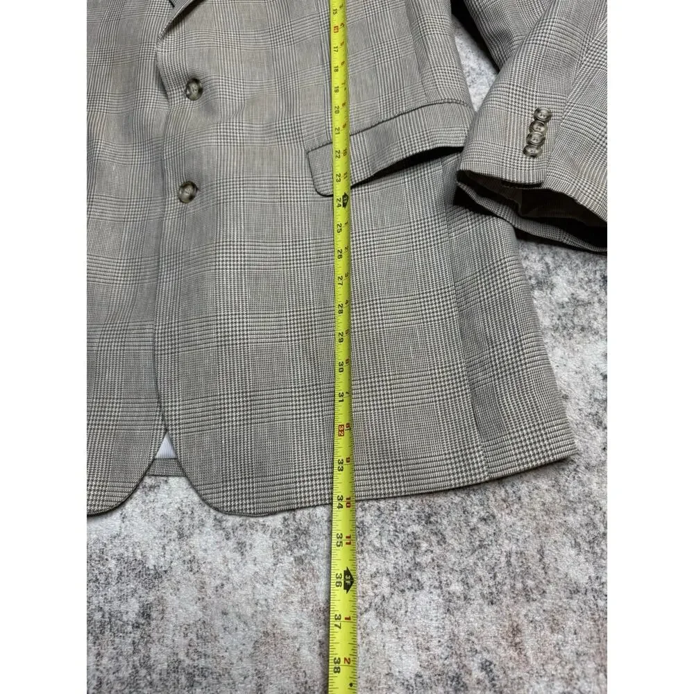 Jos A. Bank Men's Brown Herringbone Plaid Silk Wool Linen Suit Blazer Jacket 44L